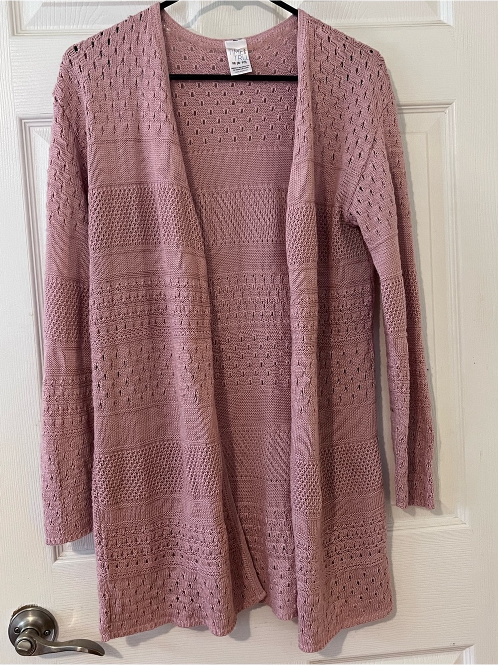 Time and Tru Open-Front Pointelle Cardigan - Mauve Pink